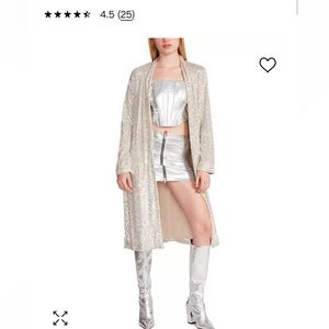 Brand new full sequin duster cardigan in silver. Size medium. Tags on
